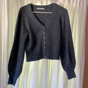 Abercrombie & Fitch Blue-Grey Cropped Faux Cashmere Button Down Cardigan, Small